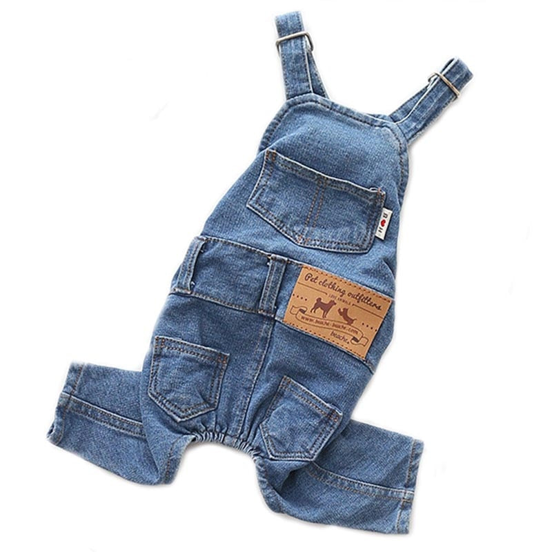 Comfy Medium-Wash Denim Dog Overalls