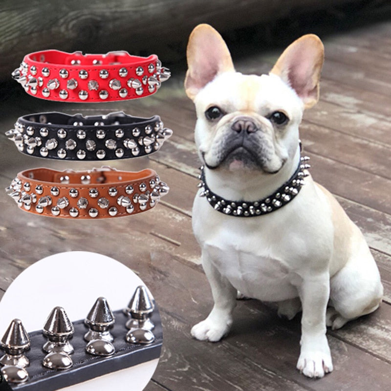 Adjustable Leather Spiked Dog Collar