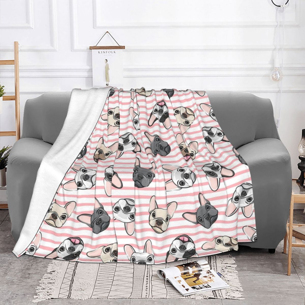 Microfiber Fleece Extra Soft Frenchie Throw Blanket