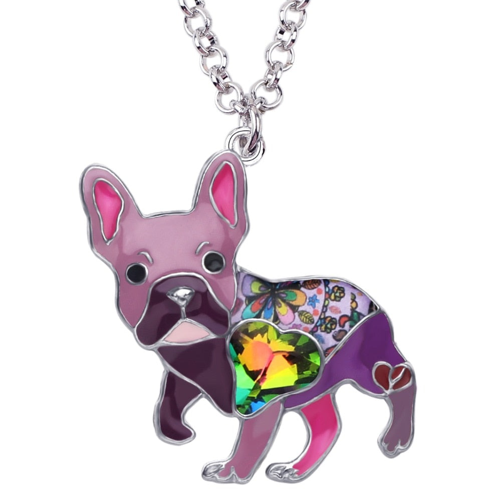 Crystal Rhinestone French Bulldog Pendant Necklace