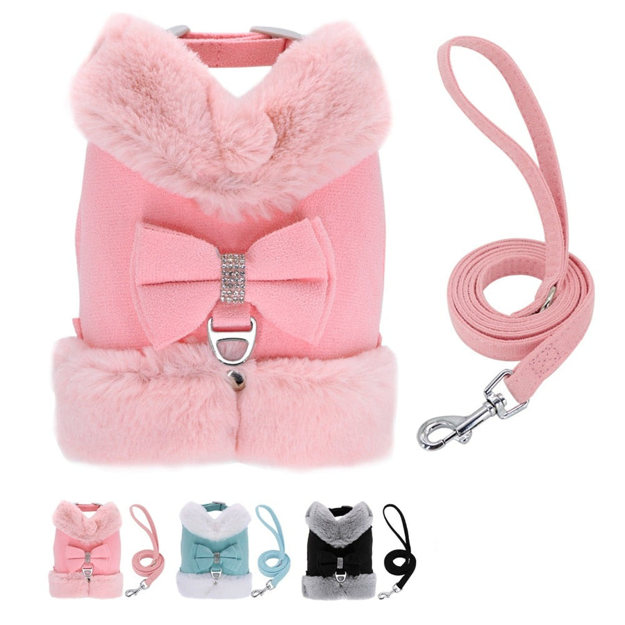 Faux Fur Winter Dog Harness and Leash Set