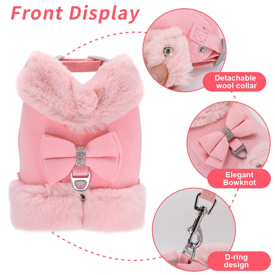 Faux Fur Winter Dog Harness and Leash Set