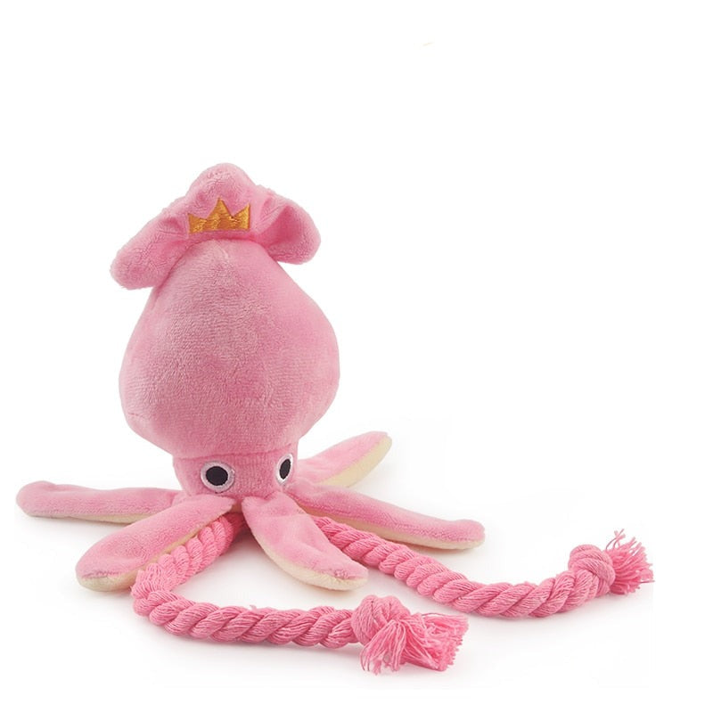 Plush Pink Squid Interactive Dog Toy