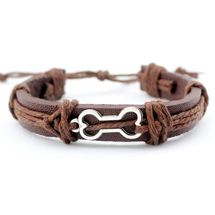 Dog Paw Brown Leather Rope Bracelet