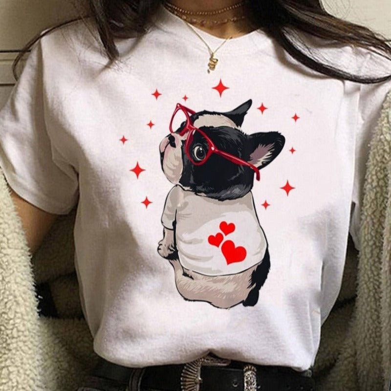 Frenchie With Red Glasses Women's T-Shirt