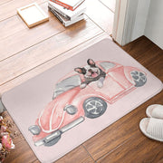 Pink Car French Bulldog Non-Slip Doormat