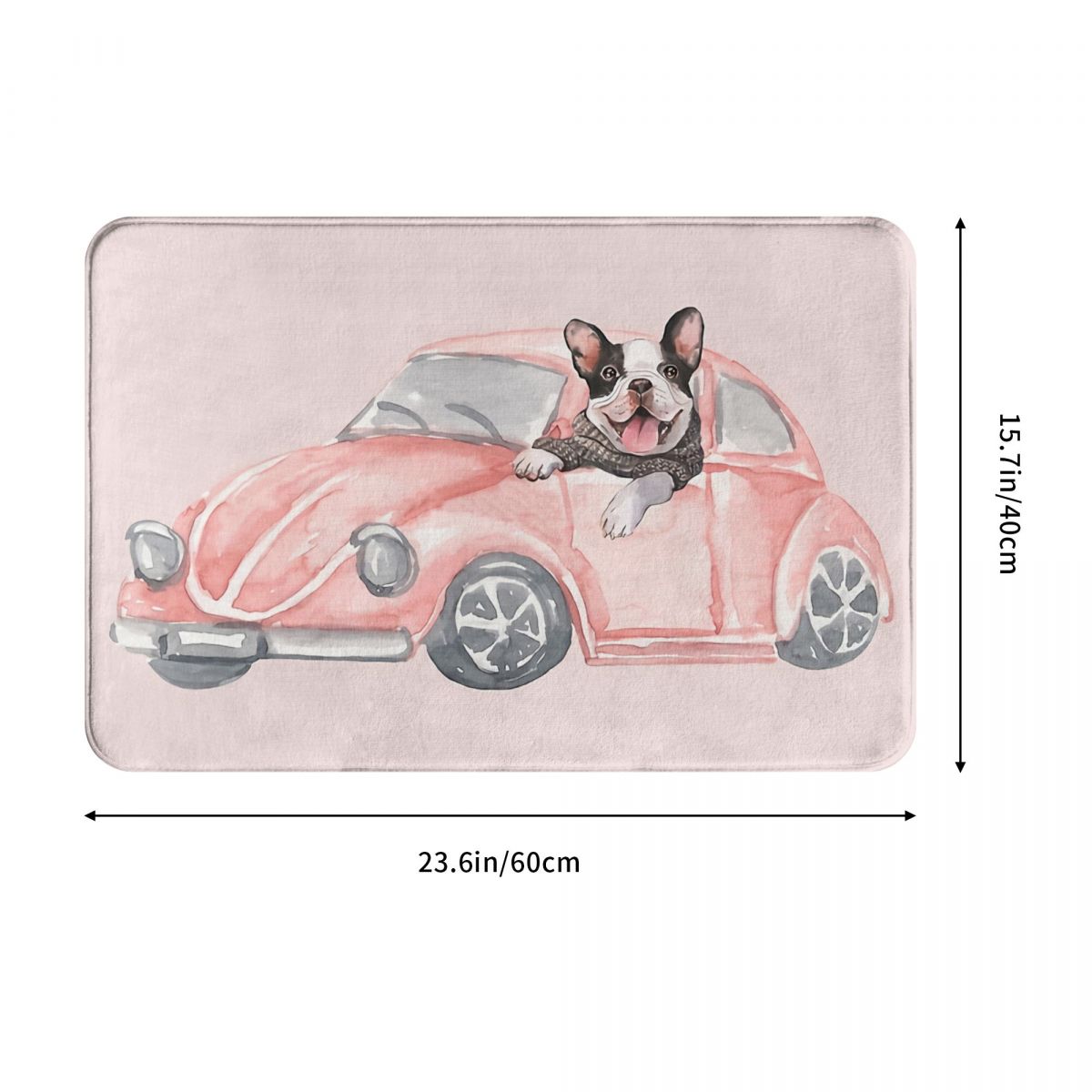 Pink Car French Bulldog Non-Slip Doormat