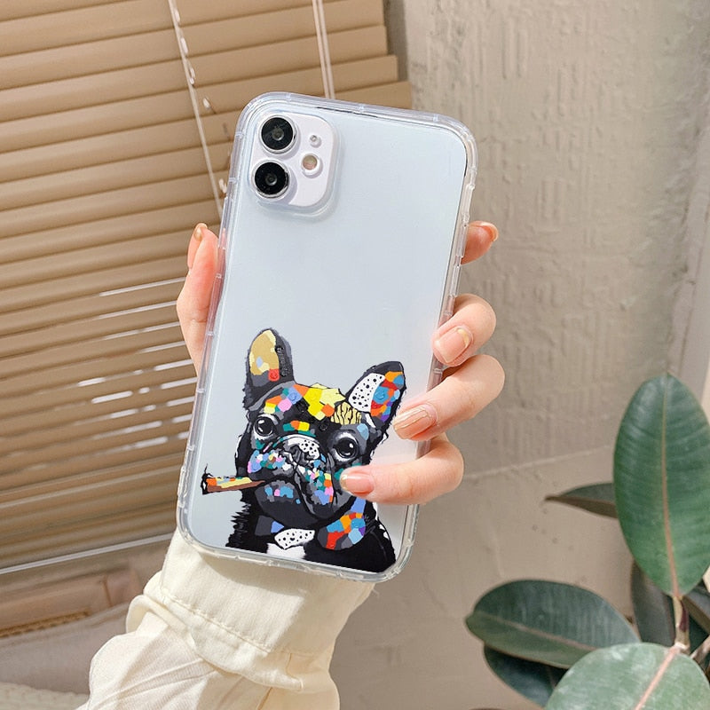 Watercolor Frenchie Clear Silicone Phone Case for iPhone