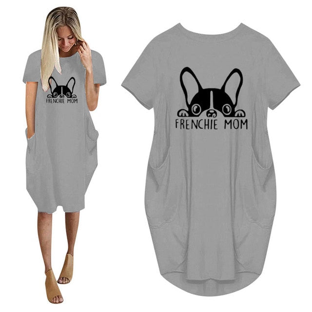 Frenchie Mom Women's T-Shirt Dress with Pockets