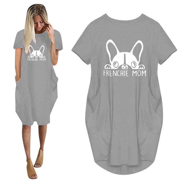 Frenchie Mom Women's T-Shirt Dress with Pockets