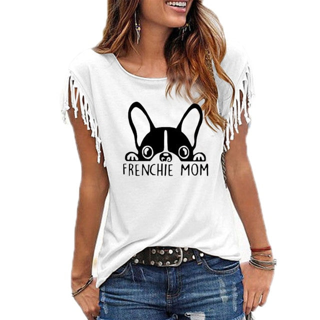 Frenchie Mom Fringe-Sleeved Women's Top