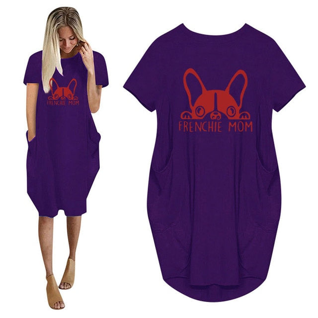 Frenchie Mom Women's T-Shirt Dress with Pockets