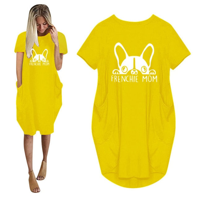 Frenchie Mom Women's T-Shirt Dress with Pockets