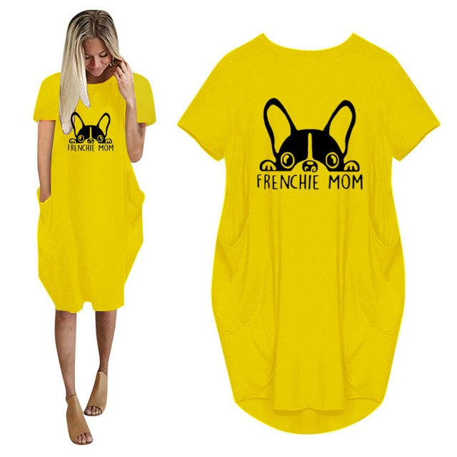 Frenchie Mom Women's T-Shirt Dress with Pockets