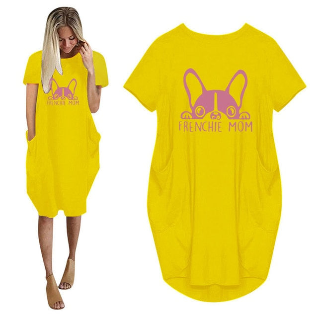 Frenchie Mom Women's T-Shirt Dress with Pockets