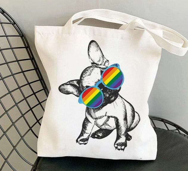 Frenchie with Sunglasses Canvas Tote Bag