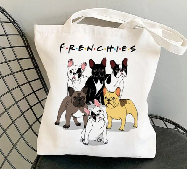 Cute Frenchie Friends Canvas Tote Bag