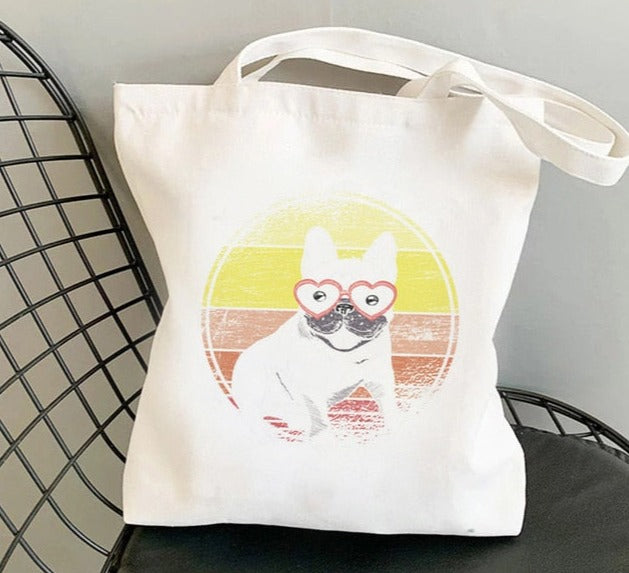 Frenchie with Sunglasses Canvas Tote Bag