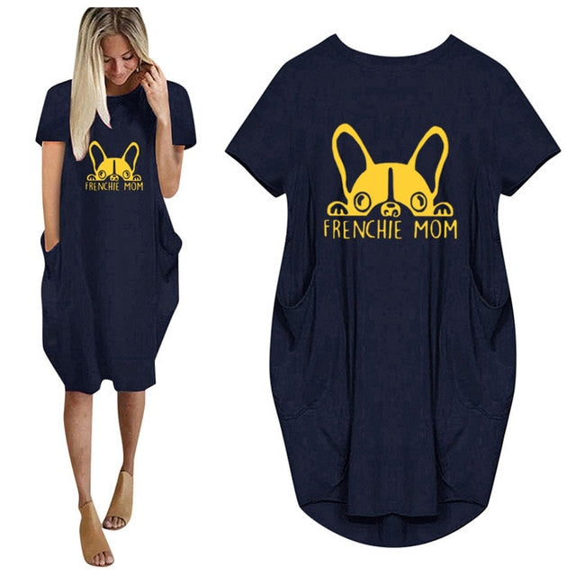 Frenchie Mom Women's T-Shirt Dress with Pockets