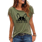 Frenchie Mom Fringe-Sleeved Women's Top