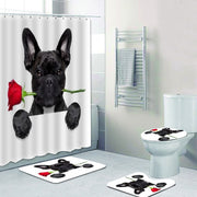 Red Rose French Bulldog 4-Piece Bath Set with Shower Curtain