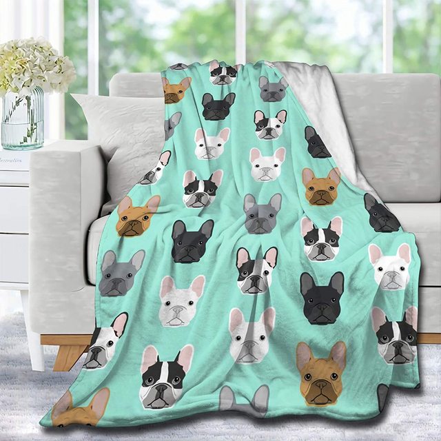 Microfiber Plush Ultra Soft Frenchie Throw Blanket