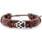 Dog Paw Brown Leather Rope Bracelet