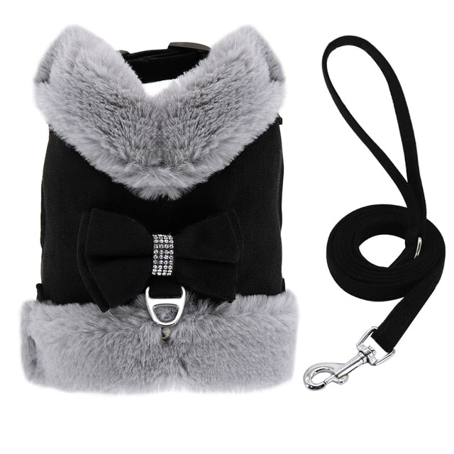 Faux Fur Winter Dog Harness and Leash Set