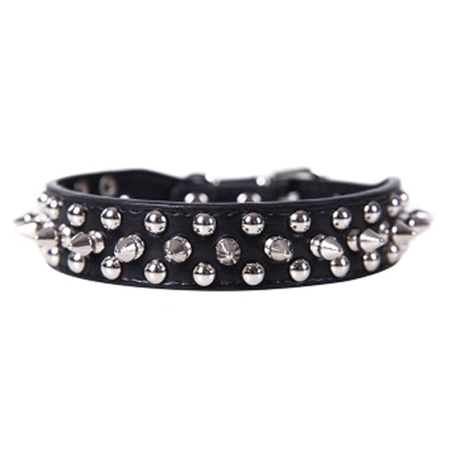 Adjustable Leather Spiked Dog Collar