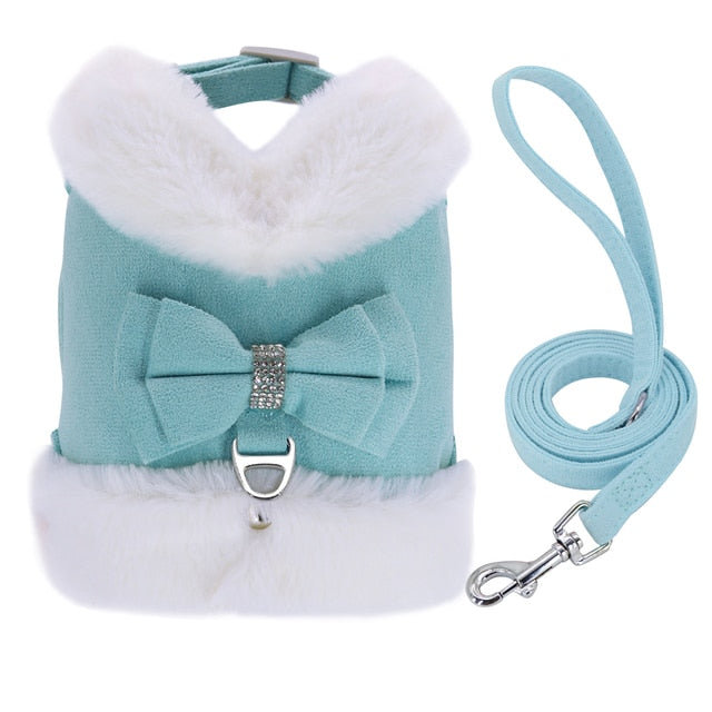 Faux Fur Winter Dog Harness and Leash Set