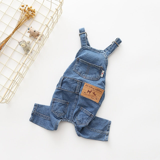 Comfy Medium-Wash Denim Dog Overalls