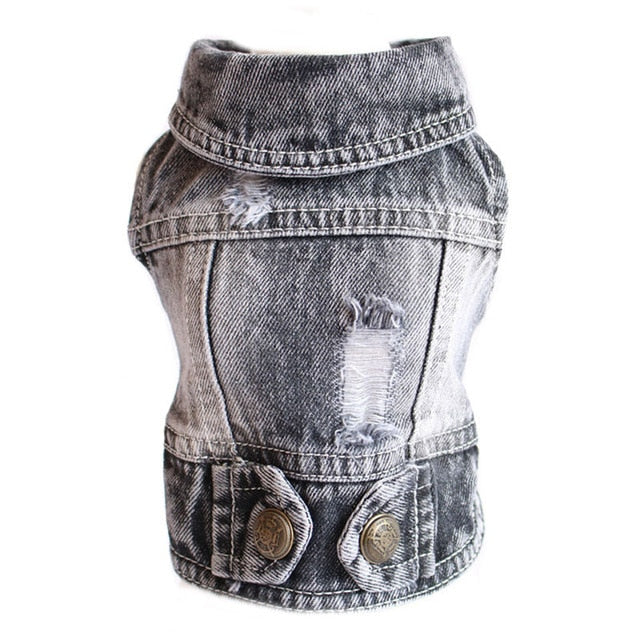 Distressed Washed Denim Dog Vest