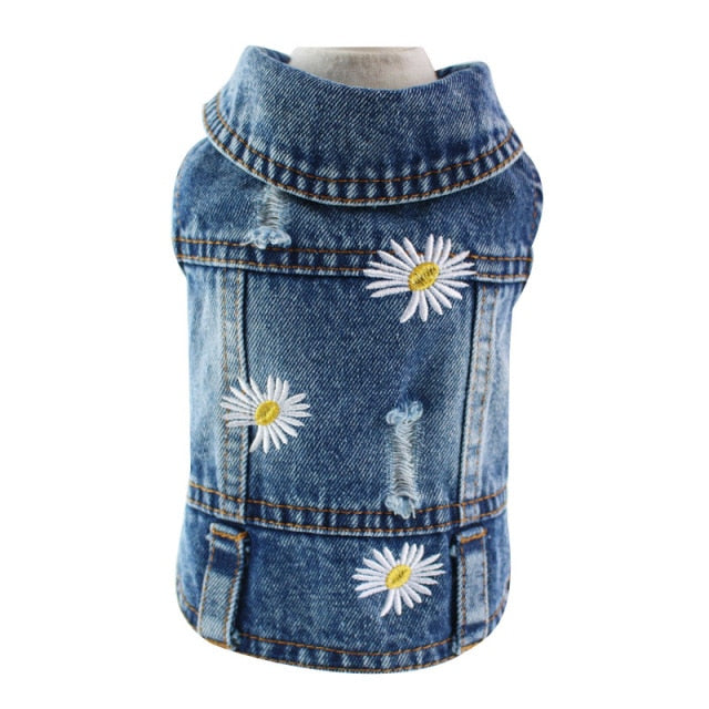 Distressed Washed Denim Dog Vest