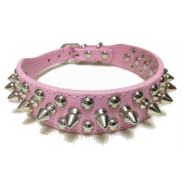 Adjustable Leather Spiked Dog Collar