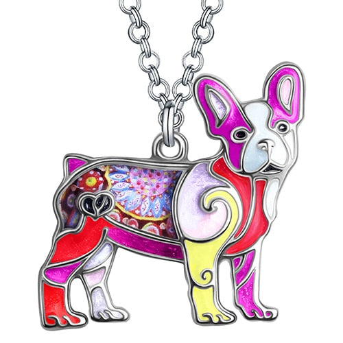 Colorful French Bulldog Pendant Necklace