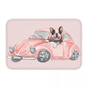 Pink Car French Bulldog Non-Slip Doormat