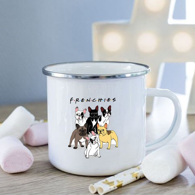 Collectible Retro French Bulldog Enamel Coffee Cup