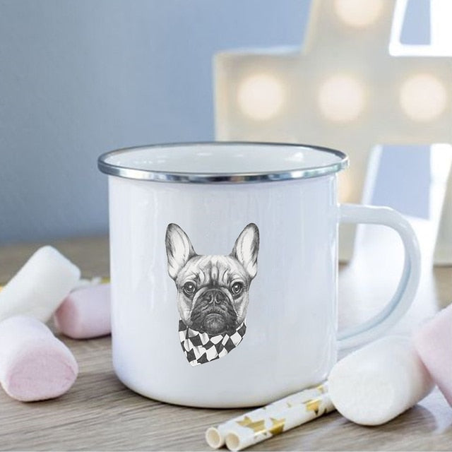 Collectible Retro French Bulldog Enamel Coffee Cup