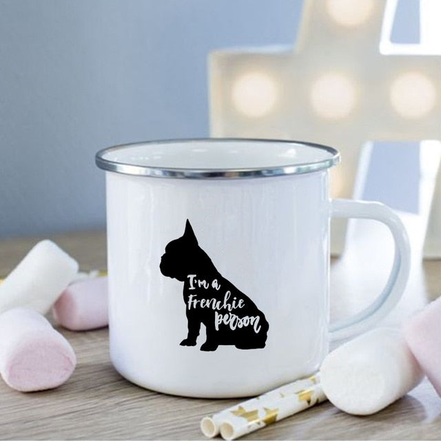 Collectible Retro French Bulldog Enamel Coffee Cup