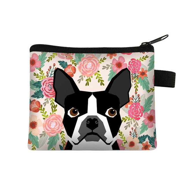 French Bulldog Floral Design Zippered Coin Purse