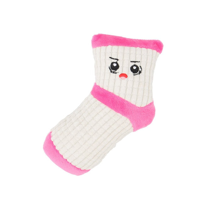 Funny Face Plush Fuzzy Sock Dog Toy